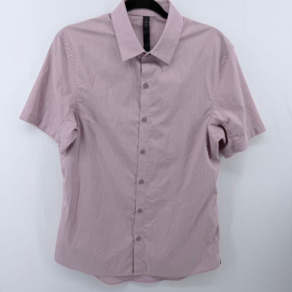 Lululemon Commission Short Sleeve Button Down Shirt Mauve Pink Mens Size M